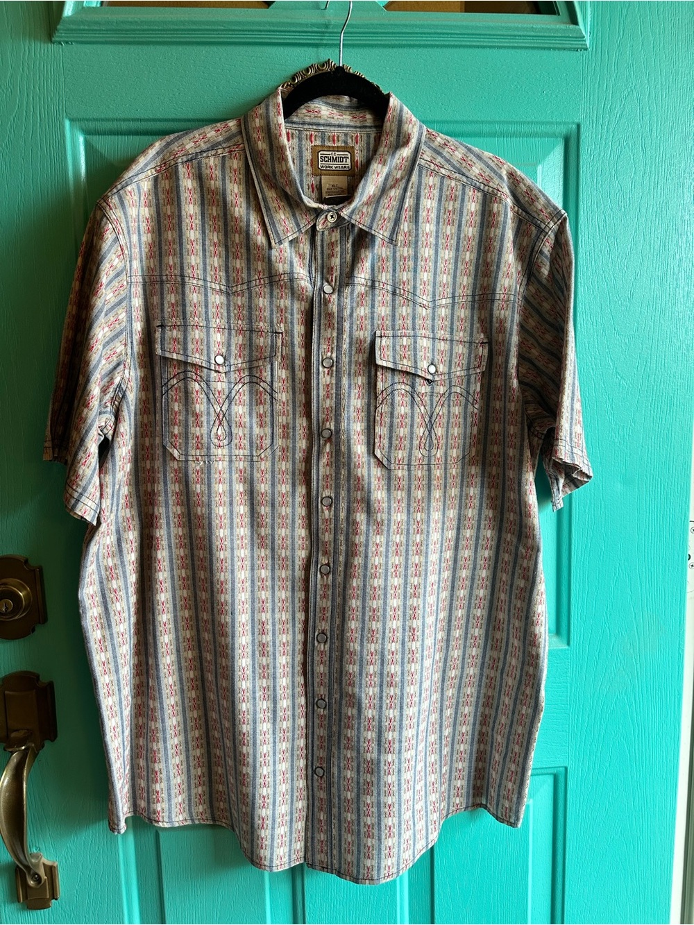 Schmidt Short-Sleeve Patterned Western Shirt - Blue/Red